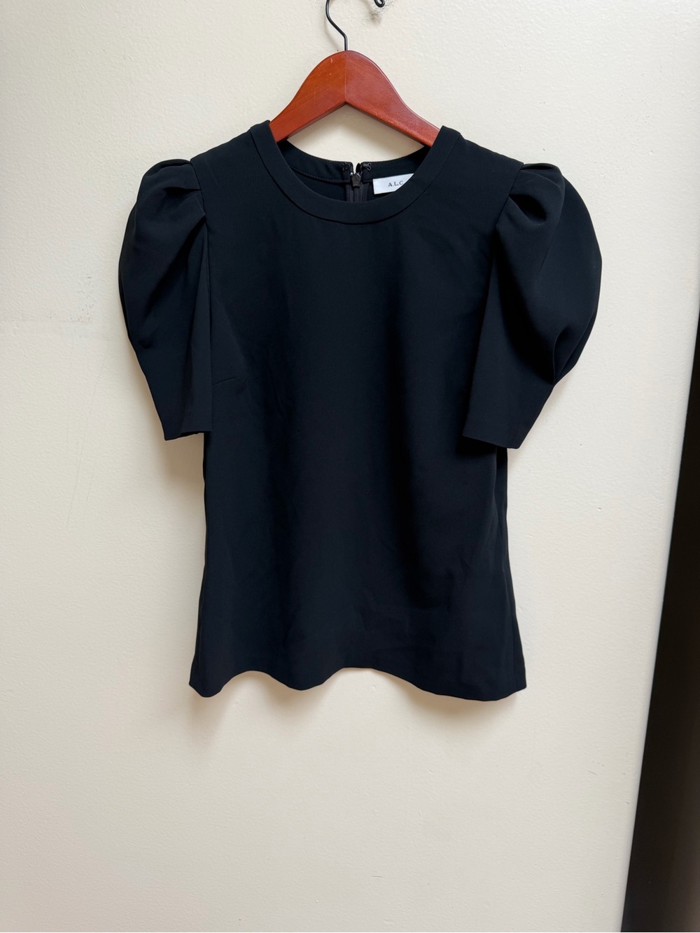A.L.C. Black Puff Sleeve Crewneck Blouse